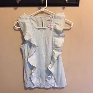 J. Crew pretty top with ruffle pale green/blue NWT